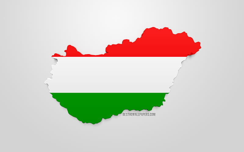 3d flag of Hungary, map silhouette of Hungary, 3d art, Hungarian flag, Europe, Hungary, geography, Hungary 3d silhouette, HD wallpaper