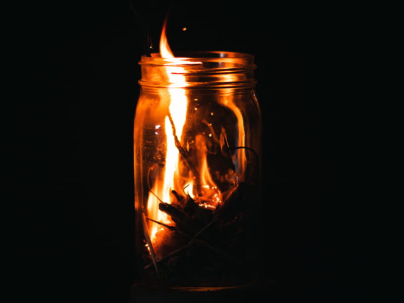 jar, fire, sparks, dark, HD wallpaper