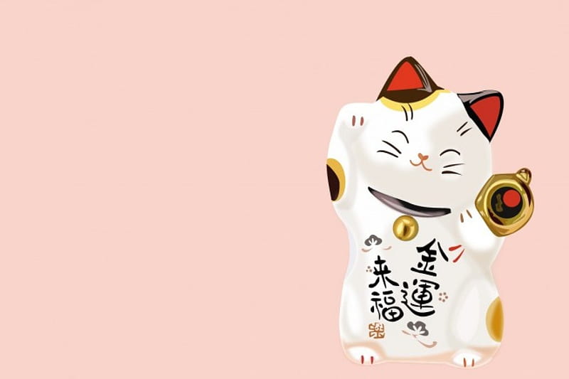 Maneki, lucky cat, pretty, adorable, sweet, nice, lucky, lovely, kitty, cat, plain, cute, kawaii, feng shui, simple, luck, kitten, luck cat, HD wallpaper