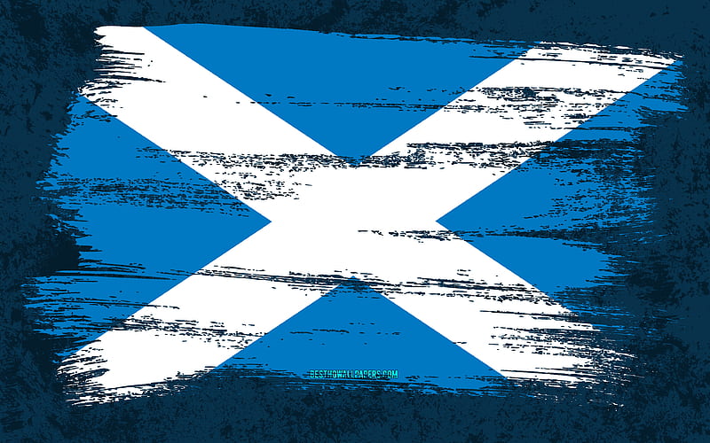 Flag of Scotland, grunge flags, European countries, national symbols, brush stroke, Scottish flag, grunge art, Scotland flag, Europe, Scotland, HD wallpaper