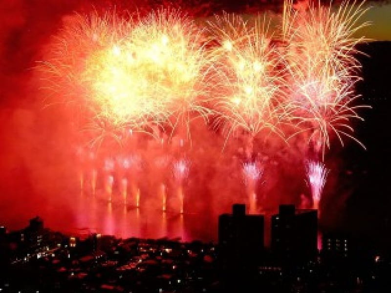 Chinese New Year, china, fireworks, new year, sky, night, celebrate, HD wallpaper