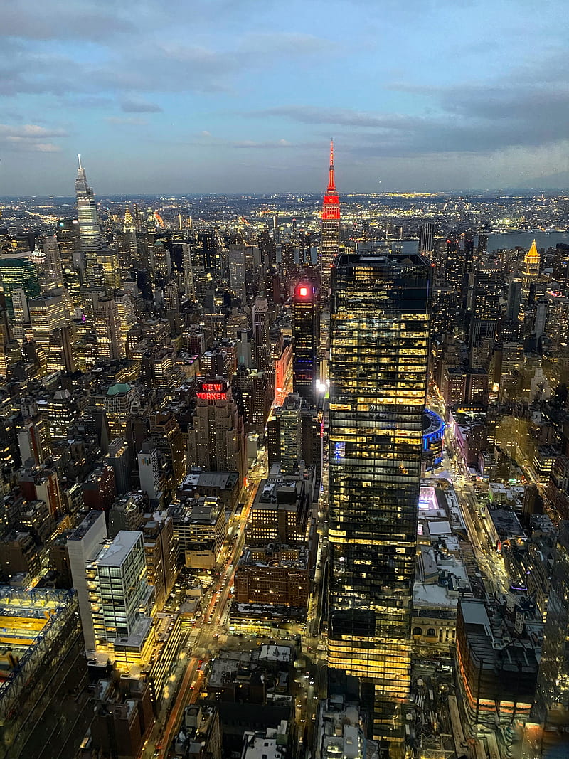 City, metropolis, aerial view, buildings, lights, twilight, HD phone ...