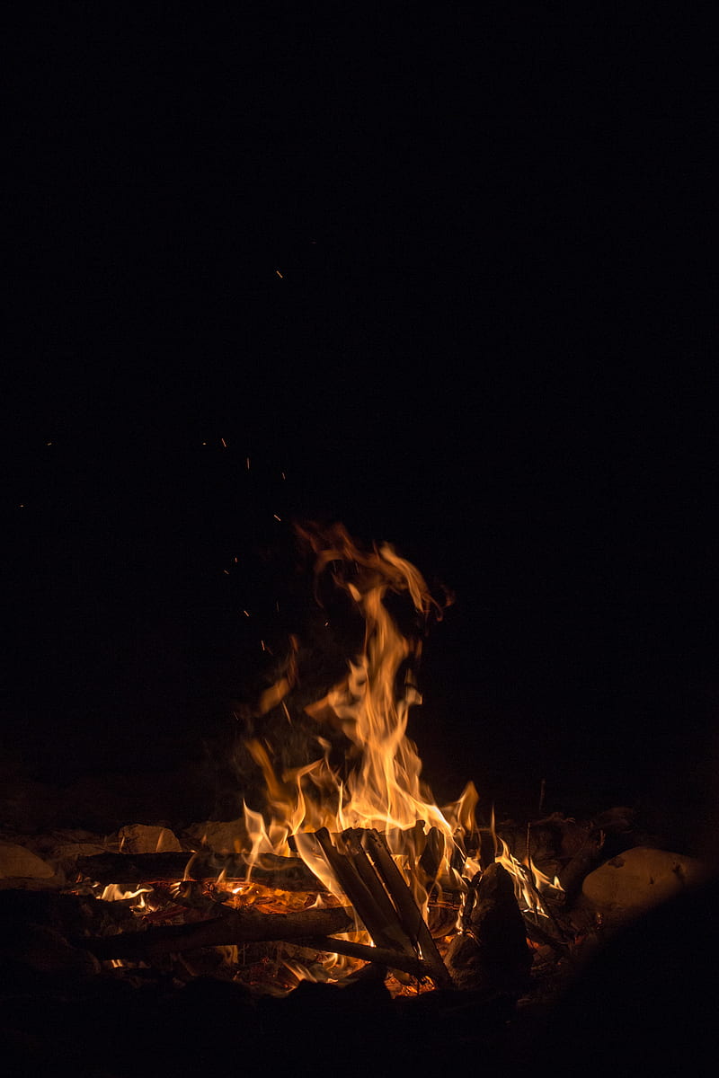 Bonfire, fire, flame, branches, dark, HD phone wallpaper | Peakpx