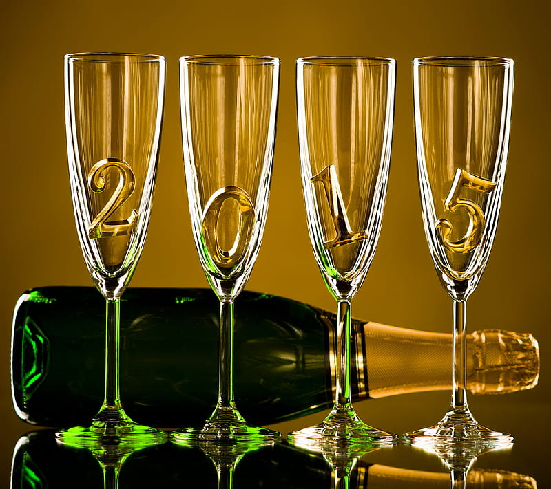 2015, bottle, champagne, gold, happy, new year, HD wallpaper