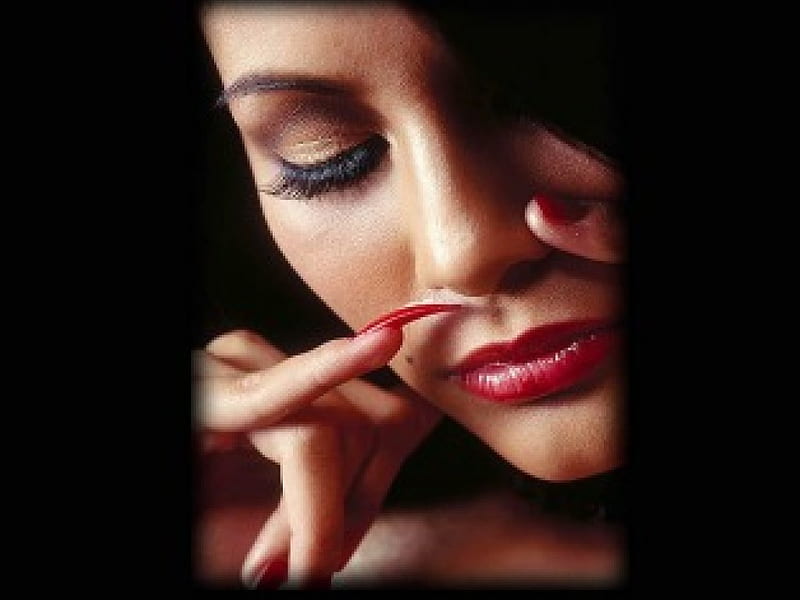Beautiful Face,long red fingernails, long red fingernails, beautiful face, girl, manicure, HD wallpaper