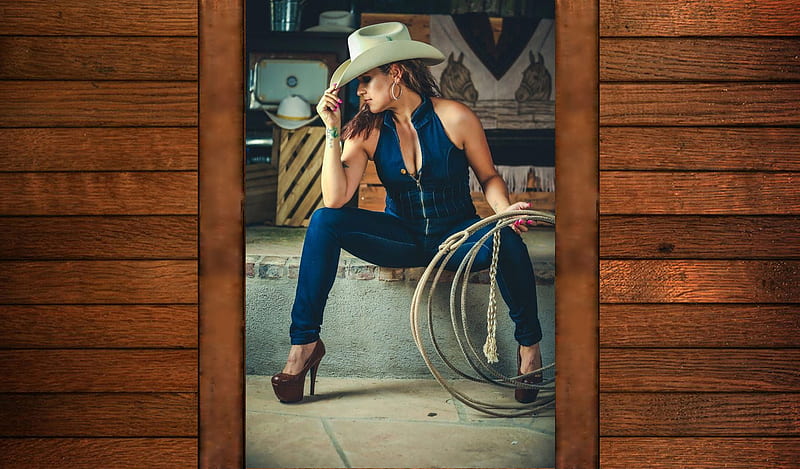 Waitin' On Quittin' Time . ., hats, cowgirl, ranch, rope, heels, barn, style, blondes, western, HD wallpaper