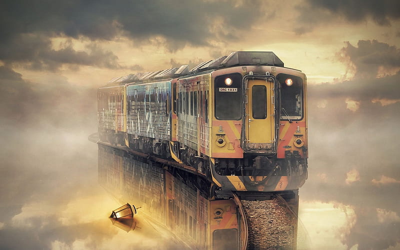 flying dutchman, rails, fog, train, HD wallpaper