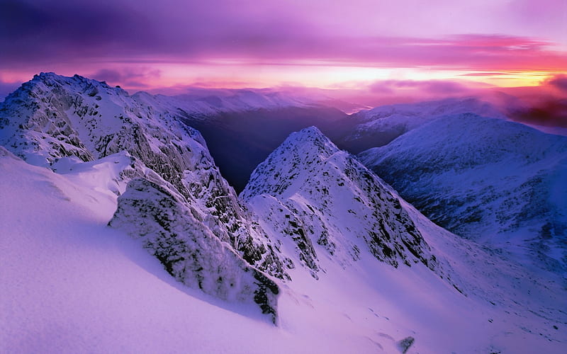 Purple mountain peaks snow-Scenery High Quality, HD wallpaper