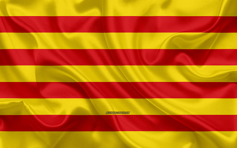 Flag of Roussillon French region, silk flag, regions of France, silk texture, Roussillon flag, creative art, Roussillon, France, HD wallpaper