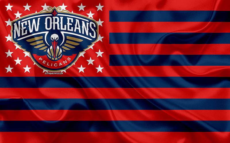 New Orleans Pelicans, American flag club, American creative flag, red blue flag, NBA, New Orleans, LA, USA, logo, emblem, silk flag, National Basketball Association, basketball, HD wallpaper
