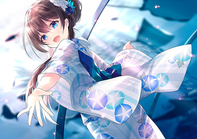 Anime Girl Brown Hair Blue Eyes Hd Wallpaper Peakpx