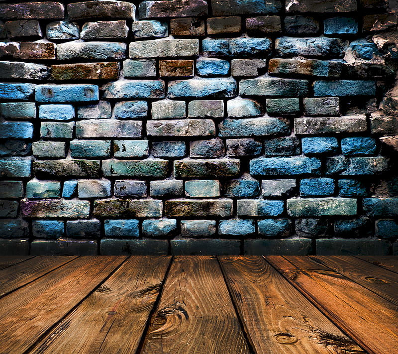 Brick Wall, colored bricks wall, planks background, HD wallpaper