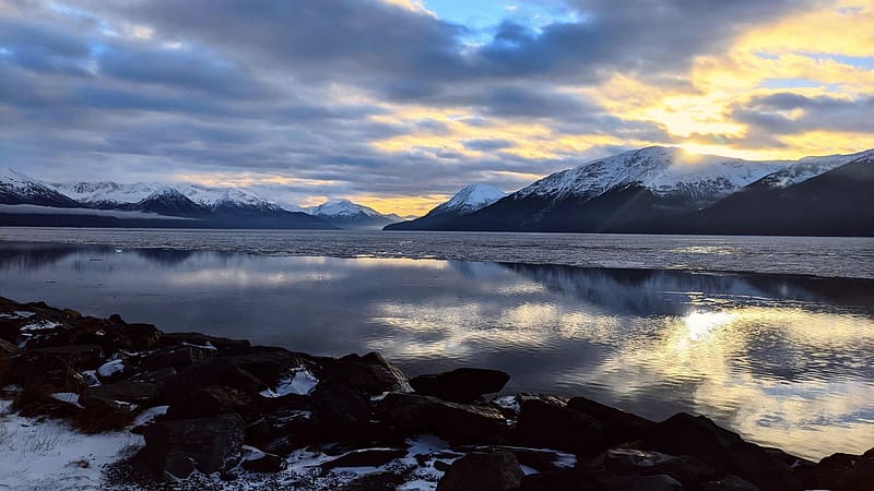 The Kenai Peninsula, South Of Anchorage, Alaska, sky, mountains, rocks, coast, clouds, HD wallpaper