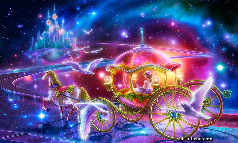 Cinderella, colorful, Carriage, dreamy, magical, Vibrant, Fantasy, castle, HD wallpaper