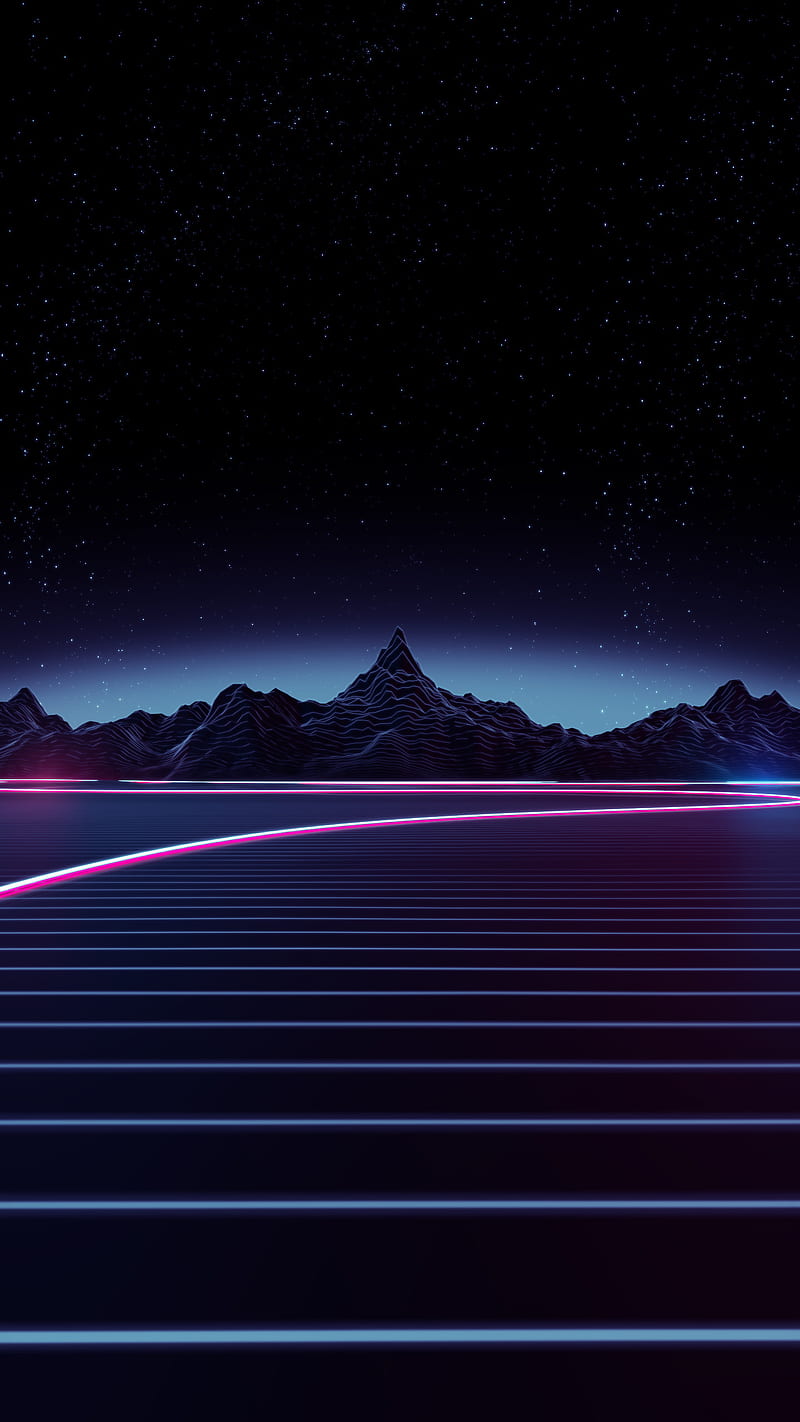 Glitch Mountain, neon, space, HD phone wallpaper
