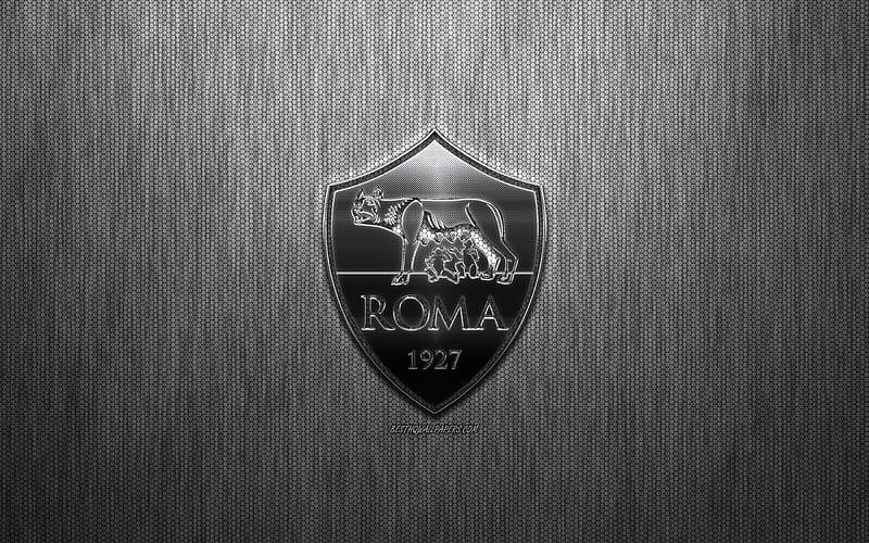 AS Roma, Italian football club, steel logo, emblem, gray metal background, Rome, Italy, Serie A, football, HD wallpaper