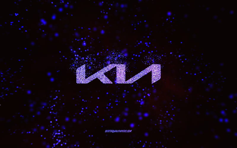 Kia glitter logo, black background, Kia new logo, purple glitter art, Kia, creative art, Kia purple glitter logo, Kia logo, HD wallpaper