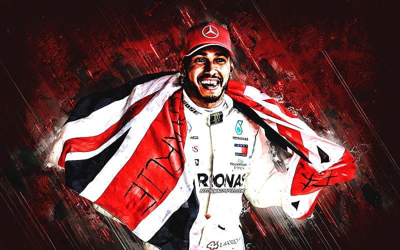 Lewis Hamilton, British racing driver, Formula 1, portrait, UK flag, World Champion, F1, creative red background, HD wallpaper