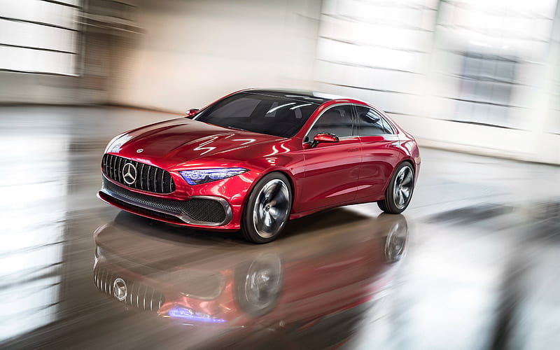 Mercedes-Benz A Sedan, Concept, 2017, New cars, a-class sedan, red Mercedes, German cars, HD wallpaper