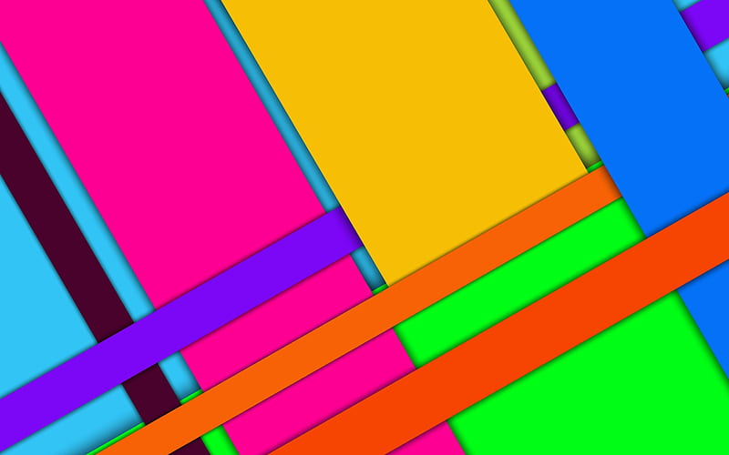 multicolored abstraction, material design, geometric background, android, shapes, lines, bright colors, HD wallpaper