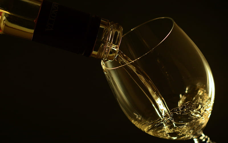 glass of white wine, wine concepts, white wine, black background, wine, HD wallpaper