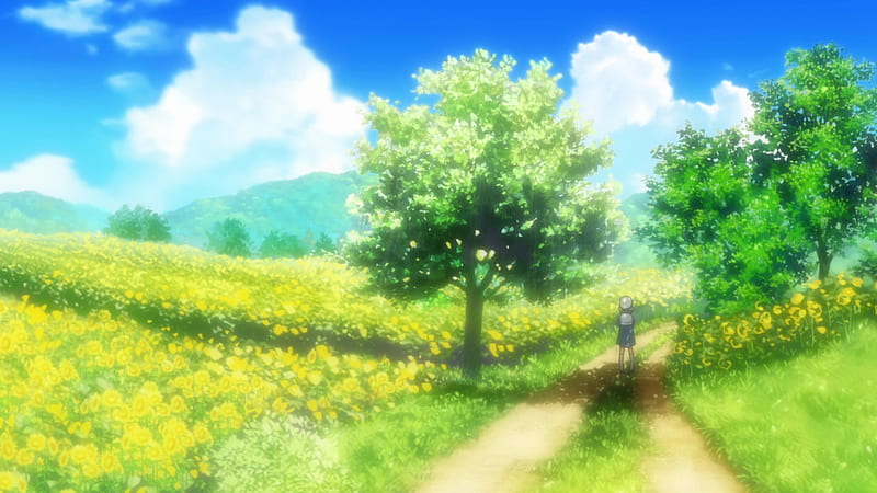Walk Among Nature, Anime, Clannad After Story, Dirt Path, Field, Ushio Okazaki, Nature, School Uniform, Mountains, Seifuku, Clouds, Okazaki, Clannad, Anime Girl, Ushio, HD wallpaper