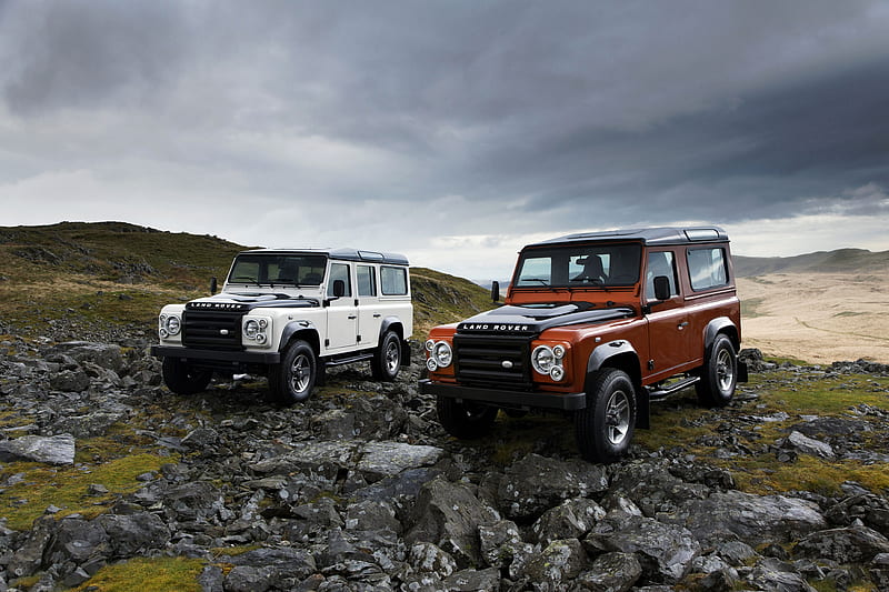 Land Rover, Land Rover Defender, Car, Orange Car, SUV, Vehicle, White Car, HD wallpaper