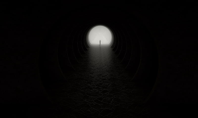 cave, silhouette, darkness, circle, exit, HD wallpaper