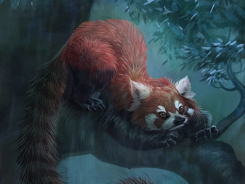 Bạn muốn tạo sự khác biệt trên máy tính hay điện thoại của mình? Hãy cùng ngắm tấm Cute Red Panda Fantasy Wallpaper, một bức tranh đầy mộng mơ với cảnh sắc mưa rừng kỳ thú. Loài Gấu trúc đỏ dễ thương nằm trên cây tạo nên một không gian ảo diệu, tươi sáng và đáng yêu.