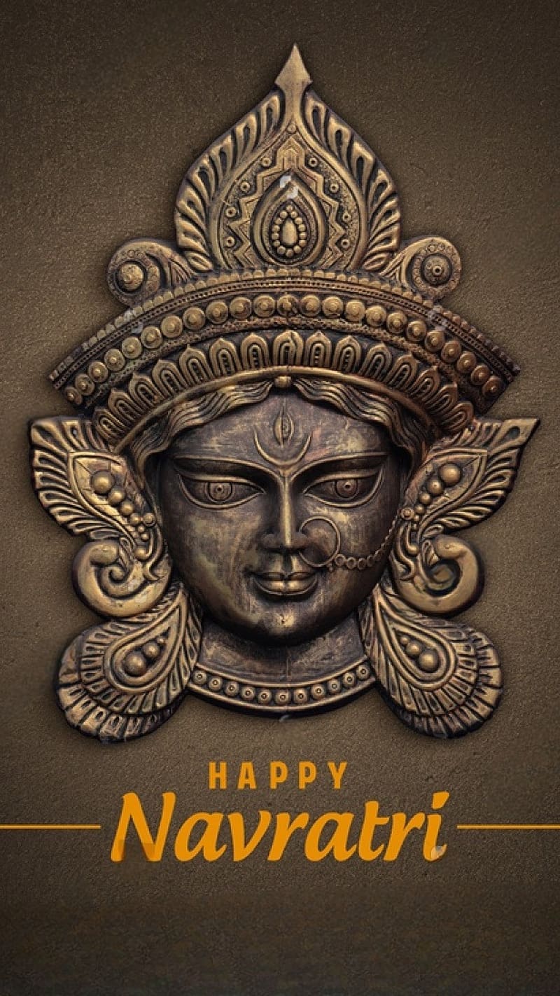 Happy Navratri, Maa Durga Bronze Face, goddess, devi maa, HD phone wallpaper
