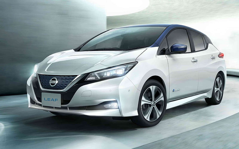 Nissan Leaf, 2018 electric car, exterior, front view, new white Leaf, Japanese cars, Nissan, HD wallpaper