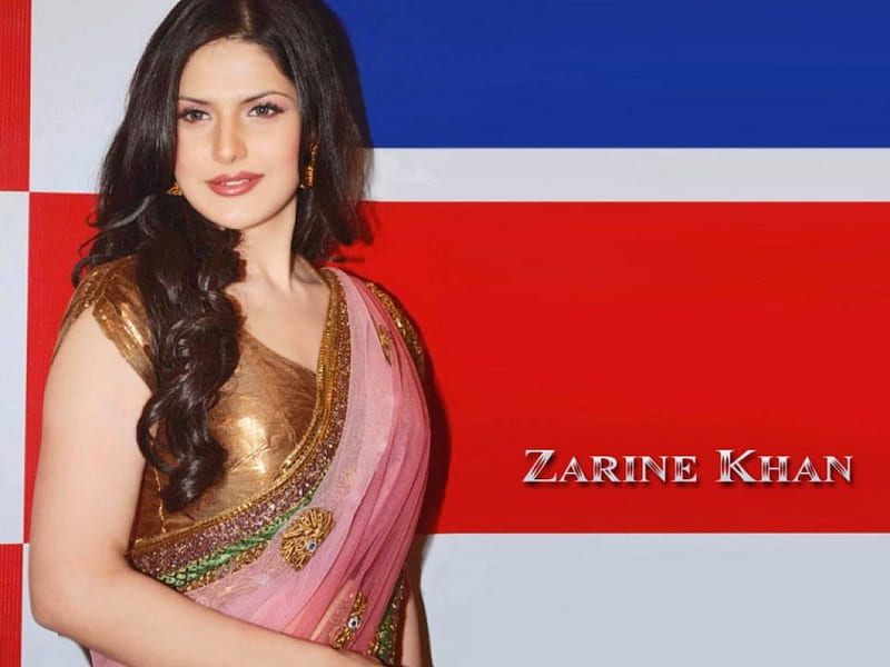 zarine khan, beauty, smile, sari, actress, HD wallpaper