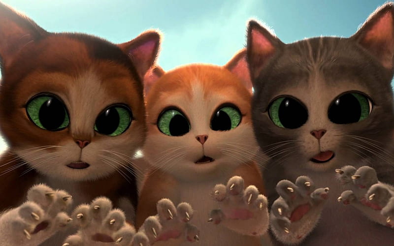 Puss in Boots: The Three Diablos (2012), DreamWorks Animation, movie, orange, green eyes, paw, cat, Puss in Boots, animal, cute, fantasy, The Three Diablos, funny, pink, HD wallpaper