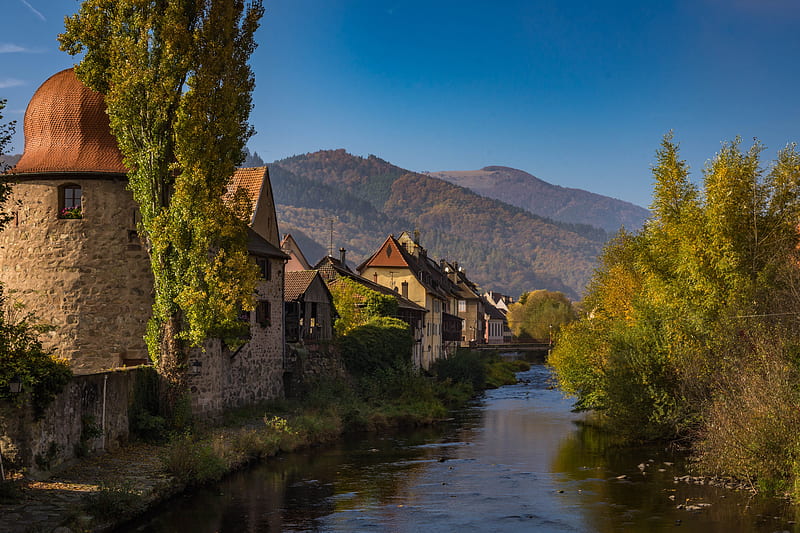 Man Made, Village, France, Landscape, River, HD wallpaper
