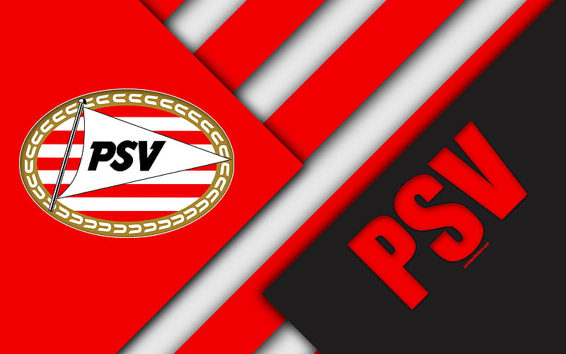 PSV Eindhoven, emblem material design, PSV FC, Dutch football club, white red abstraction, Eredivisie, Eindhoven, Netherlands, football, HD wallpaper