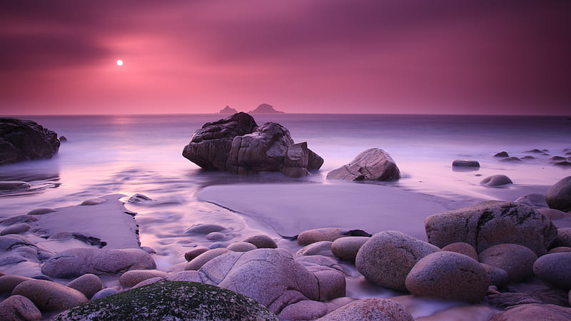 Rock Beach Cool Sunset, beach, sunset, nature, rocks, HD wallpaper