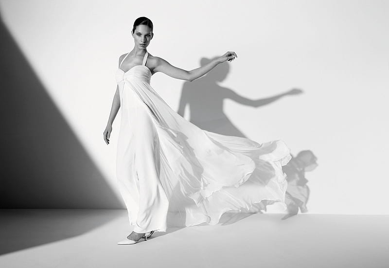 3 white, dress, satin, model, gown, black, shadow, wedding, heels, sexy, plain, cute, glamour, white, vintage, HD wallpaper