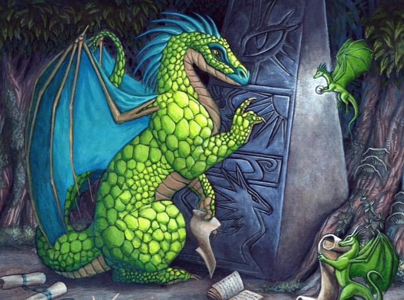 Dragons, Abstract, Green, Fantasy, HD wallpaper