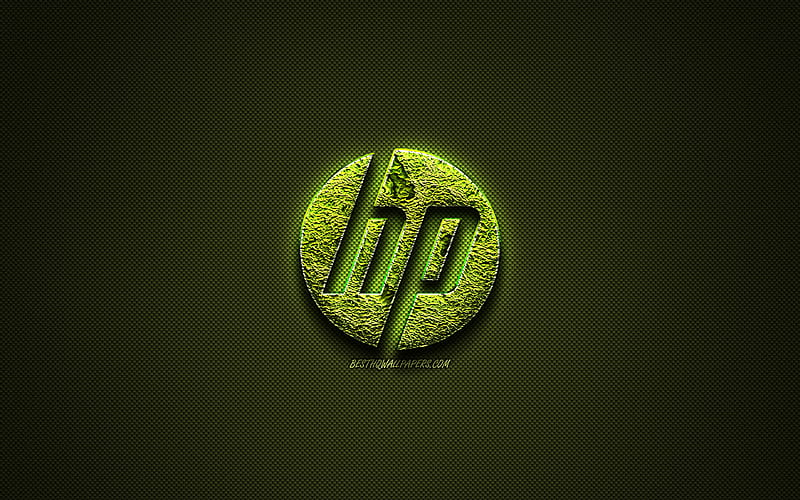 HP logo, Hewlett-Packard, green creative logo, floral art logo, HP emblem, green carbon fiber texture, HP, creative art, HD wallpaper