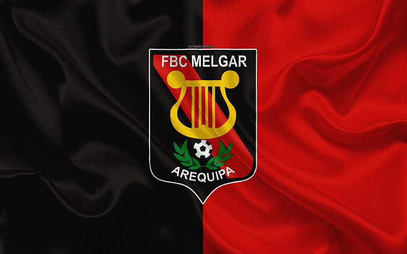 FBC Melgar logo, silk texture, Peruvian football club, red white flag, Peruvian Primera Division, Arequipa, Peru, football, HD wallpaper