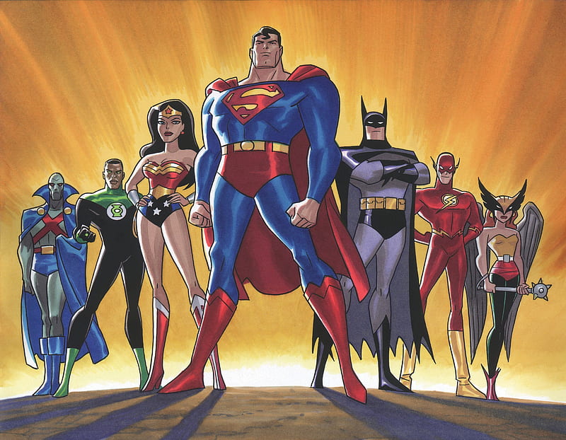 Justice League, Batman, Bruce Wayne, Clark Kent, DC Comics, Diana Prince, Flash, Green Lantern, Hawkgirl (DC Comics), John Stewart (Green Lantern), Martian Manhunter, Shayera Hol, Superhero, Superman, Wally West, Wonder Woman, HD wallpaper