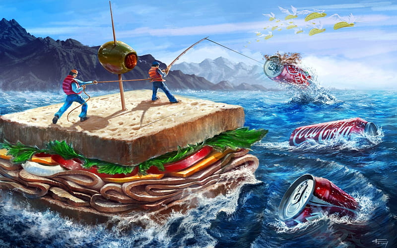 Food, Coca Cola, Fishing, Lunch, Sandwich, Products, Hellblazer, HD wallpaper