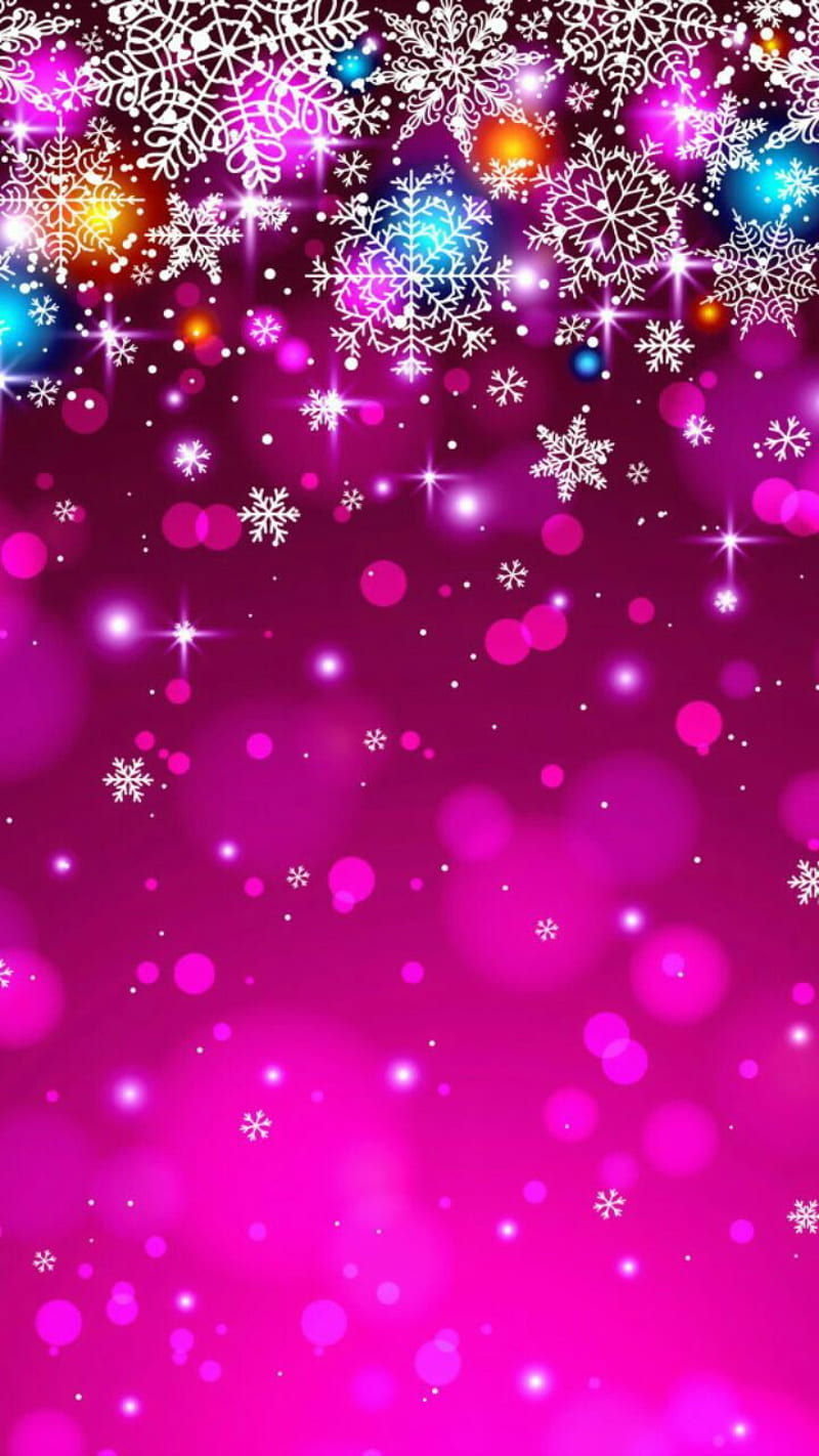 Pink Cluster, christmas, pink, holiday, snowflakes, lights, light, HD phone wallpaper