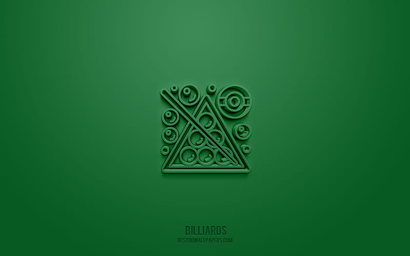 Billiards 3d icon, green background, 3d symbols, Billiards, creative 3d art, 3d icons, Billiards sign, Entertainment 3d icons, HD wallpaper