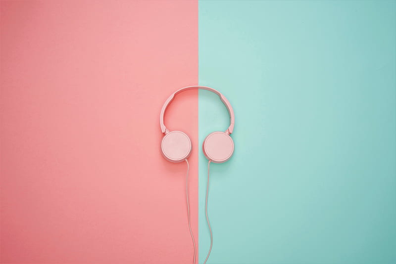 pink, earphones, love, minimalism, HD wallpaper