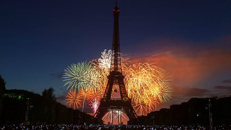 Paris Eiffel Tower With Background Of Fireworks And Dark Sky Travel, HD ...
