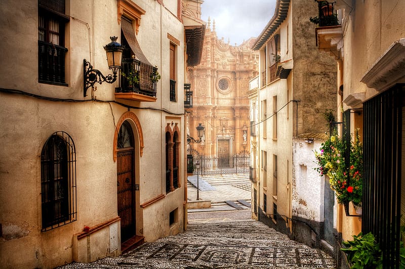House, Lantern, Street, Spain, Cathedral, Andalusia, Granada, , Guadix Cathedral, Guadix Catherdral, Province Of Granada, Guadix, Towns, HD wallpaper