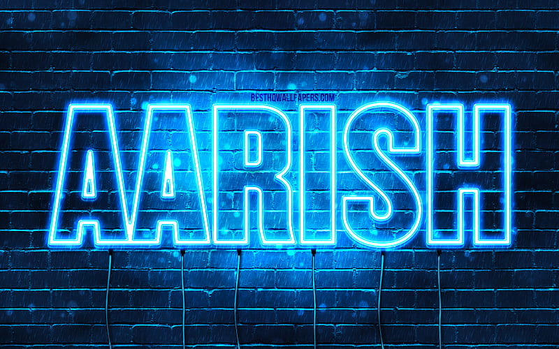 Aarish, , with names, Aarish name, blue neon lights, Happy Birtay Aarish, popular arabic male names, with Aarish name, HD wallpaper