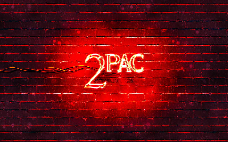 2pac red logo superstars, american rapper, red brickwall, 2pac logo, Tupac Amaru Shakur, 2pac, music stars, 2pac neon logo, HD wallpaper