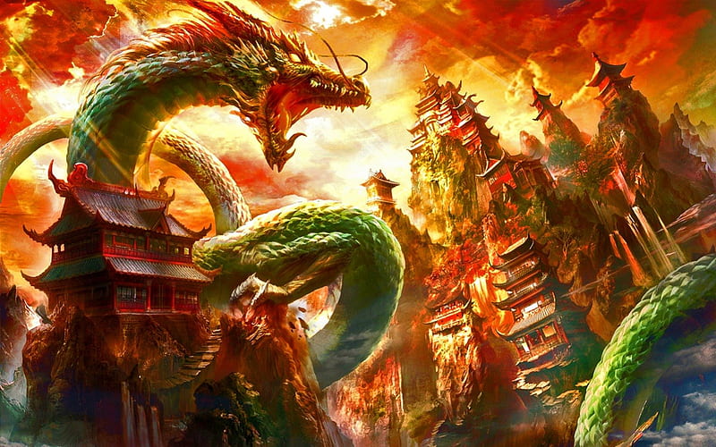 Jade Palace, fantasy, palace, dragon, eastern, HD wallpaper